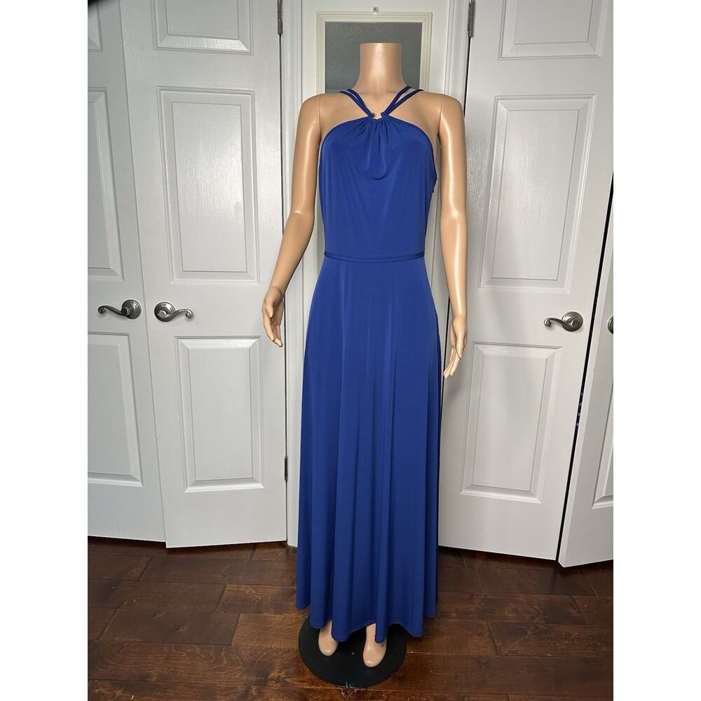 Ann Taylor Cobalt Blue Ring Halter Maxi Women Summer Dress size 6 new with tag